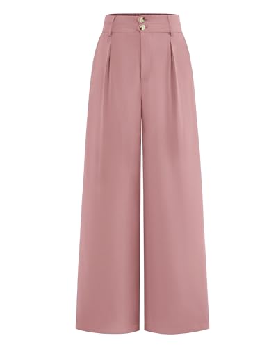 BTFBM Women Wide Leg Dress Pants 2026 High Waisted Button Pleated Business Casual Trousers Office Work Palazzo Pants(Pink, Large)