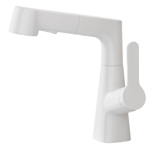 Robinet de lavabo blanc à double mode avec mitigeur relevable et pulvérisateur amovible