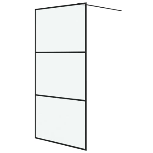 Mampara de ducha Walk-In negro con cristal templado de seguridad de 5 mm, 100 x 195 cm, ajustable, marco de aluminio mate, mampara de ducha con barra de apoyo