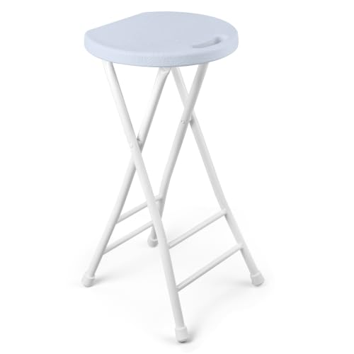 Image of COOZMENT 24-Inch Folding Stool with Handle, Folding Bar Stool with Non-Slip Feet,Folding Chair,Indoor and Outdoor Foldable Stool for Adults,500 lbs Capacity,Kitchen,Game Room(13 inchx11.5 inchx24 inch,White)