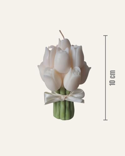 Image of Tulip Bouquet Decorative Candle, White & Green Floral Sculpted, Aesthetic Home Decor Accent for Bedroom, Living Room & Tabletop, Giftable Flower Candle