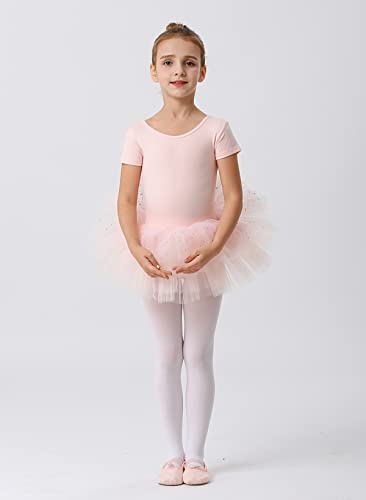 MdnMd Short Sleeve Glitter Dance Ballet Tutu Leotard Ballerina Outfit for Girls Toddler2