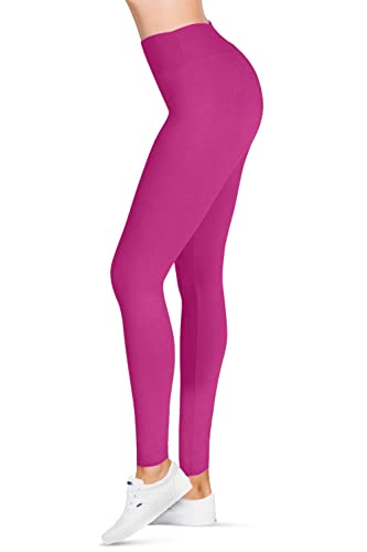 SATINA High Waisted Leggings for Women | 3 Inch Waistband (One Size, Fuchsia)