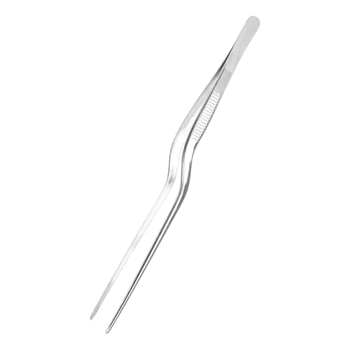 sourcing map Kitchen Tweezers Stainless Steel, 8 Inch Food Tongs Fine Cooking Tweezers Set Extra-Long Tweezer Tongs for Cooking Grill Baking BBQ, Silver Clip