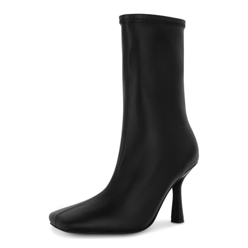 anteikira Women's Square Toe Stiletto Heel Ankle Boots Side Zipper Short Boots High Heel Fashion Comfortable Boot for Women Size 5.5-12US