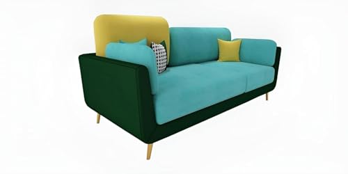 Image of Modern Sofa, 3 Seater with Decorative Cushions, Chesterfield Arm Three Seater for Living Room Guest Room Hotels & Office (Turquoise & Green)