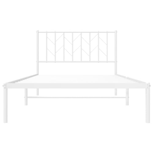vidaXL Bettgestell, Bettrahmen mit Kopfteil, Bett Gästebett mit Stauraum, Metallbett Einzelbett Schlafzimmerbett, Weiß 107x203cm Metall – Bild 6
