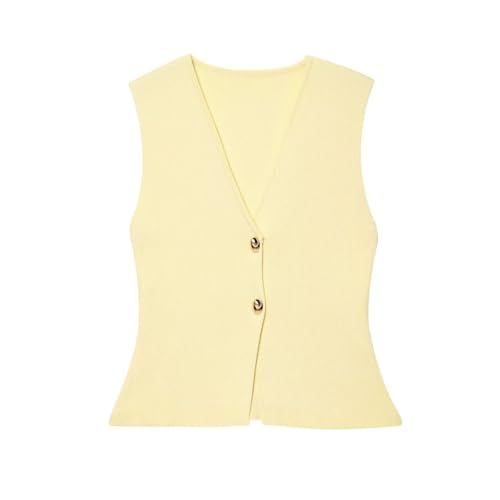 Image of FindThy Women's Cropped Knit Vest V Neck Button Up Solid Color Sleeveless Gilet Tank Tops
