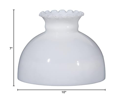Image of B&P Lamp 9 7 /8 inch Fitter Opal White Glass Classic Vintage Style Dome Student Lamp Shade With Crimp Top