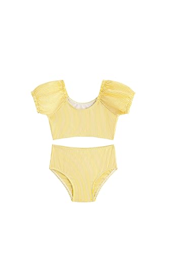 LIZENS Two-Pieces Girls Swimsuit Puff Sleeve Beach Bathing Suit Stripe Bikini Sets