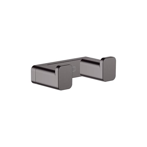 hansgrohe AddStoris - Gancio doppio per asciugamani, portasciugamani, gancio per accappatoio, fissaggio nascosto, accessori bagno, cromo nero spazzolato, 41755340