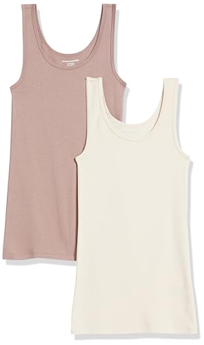 Amazon Essentials Damen Tanktop, Schmale Passform, 2er-Pack, Beige/Braun, M
