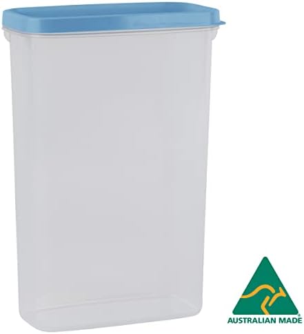 Decor Pantry Stack & Store Oblong Airtight Food Storage Container With Easy Peelable Lid Stackable Pantry Storage Containers & Food Storage Labels - Clear / Blue | 3.25 Litre