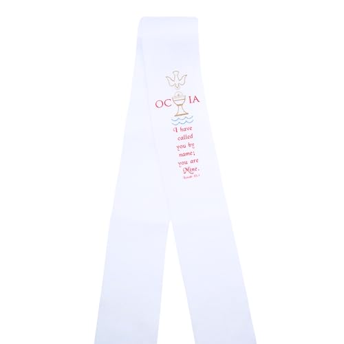 Wowser OCIA Catholic Initiation White Felt Stole, Religious Design with Scripture, 4 x 35 inches3