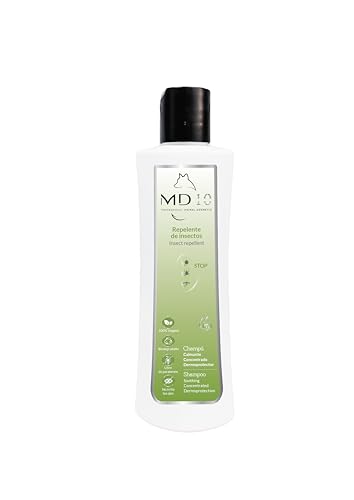 Champú Perros Antiparásitos Repelente - Propiedades Calmantes - Pulgas, Garrapatas y Mosquitos - Champú Hidratante y Dermoprotector Vitamina D-Pantenol - Aceite Árbol de Té - 300ml - MD10 Collection