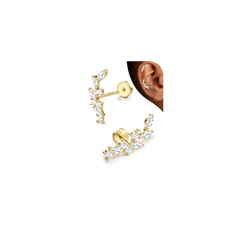 Adramata Boucle d'Oreille Argent 925 Femme Boucles d'Oreilles en CZ Opale Hypoallergénique Piercing Oreille Cartilage Helix Piercings Tragus Boucle d'Oreille Femme Argent/Or
