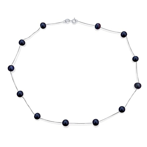 Collier perles noires d'eau douce 7mm argent 925 chaîne femme 18 pouces