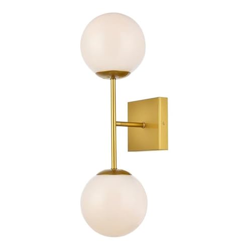 Living District Neri - Aplique de pared de latón y vidrio blanco con 2 luces