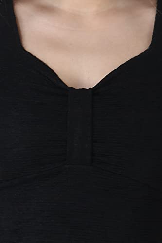 Image of POPWINGS Casual Black Solid Self Design Half-Sleeves Crop Top for Women || Sweet Heart Neck Summer Crop Top for Women || Crop Tops for Women Fancy Crop Top for Women