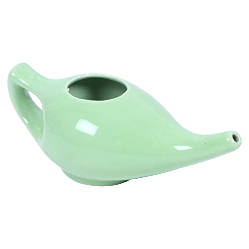 Leak Proof Durable Porcelain Ceramic Neti Pot Hold 300 Ml Water Comfortable Grip With 10 Sachet Neti Salt | Microwave & Dishwasher Safe eco Friendly Natural Treatment for Sinus & Congestion (Green)