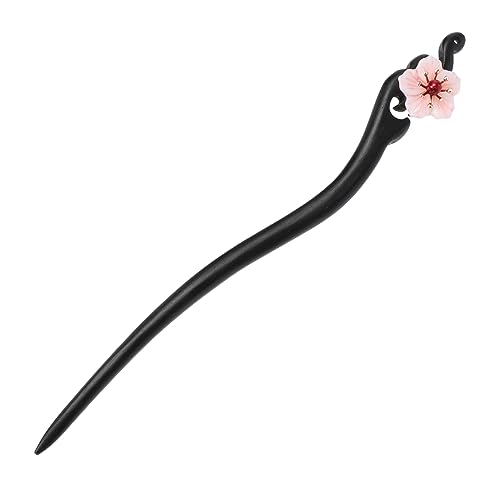 LALADEFIEE 木製かんざし スティック パン クラスプ 長い中国のヘアピン 花のヘア ピン おだんごヘアフォークピン オリエンタルヘア ピン 花髪箸 黒檀 Brown