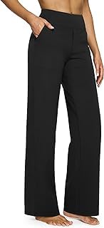 Petite Wide Leg Pants for Women Yoga Dress Pants with Pockets Straight Leg Sweatpants Stretch Business Casual Work Pants(Black,M,29")