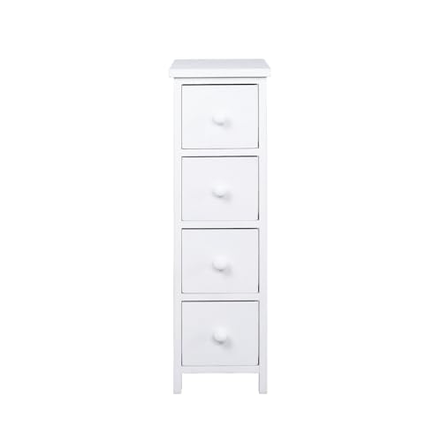 LIN HOME Meuble de rangement blanc à 4 tiroirs – 67 x 20 x 30 cm, en bois MDF et cèdre, pour chambre, salon ou salle de bain – Commode auxiliaire moderne...