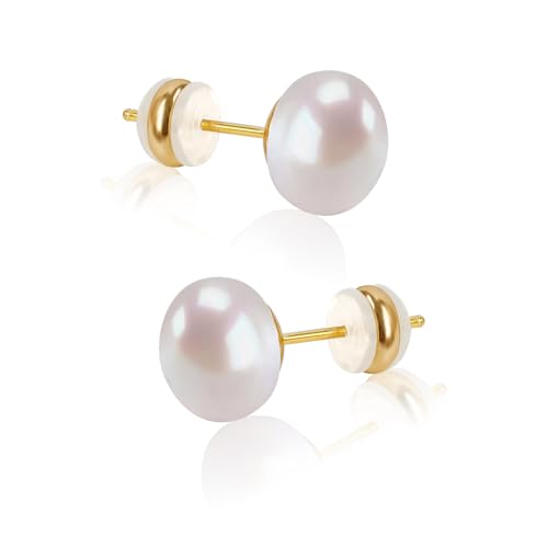 Natural Freshwater Cultured Pearl Stud Earrings, AAAA+Handpicked, Sterling Silver 18K Gold Plated Hypoallergenic Earring Studs Jewelry For Women - Main Image