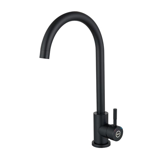 MILOT Kitchen Taps Mixer, 360° Swivel Monobloc Kitchen Sink Tap Mixer Taps, 37 cm Spout Height, Stainless Steel, Easy Screw-Free Installation, Black Kitchen Mixer Tap 1 Hole (Matte Black)
