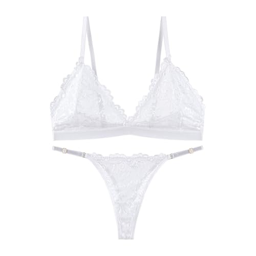 AMateschitz Ensemble de soutien-gorge et string pour femme sexy en dentelle pour femme sans armatures soutien-gorge triangle sous-vêtements avec string...