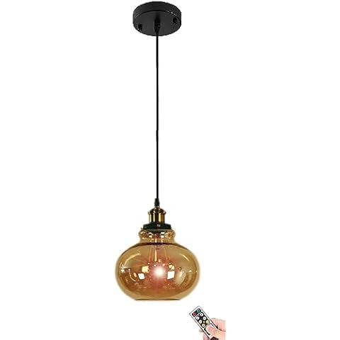 Small Glass Pendant Light Battery Operated with Remote,Wireless Pendant Lighting Brown Glass Round Shade Hanging Ceiling Lamp Fixture for Kitchen Island Dining Room Bar Bedroom Living Room Cover