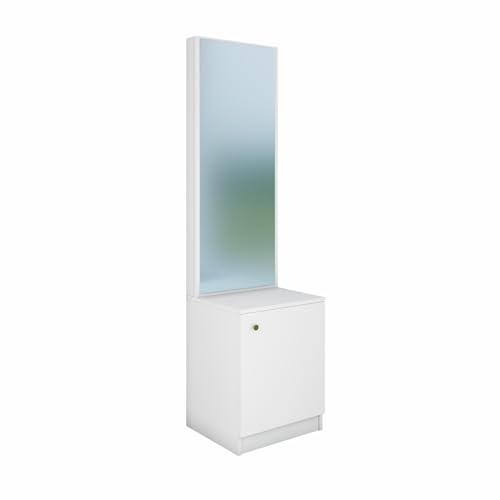 Image of VIKI |Engineered Wood Dressing Table 1 Door with Shelf, Mirror and Huge Storage Space | Vanity for Living Room, Bedroom (Frosty White - 43.8W x 40D x 182.6H cms)