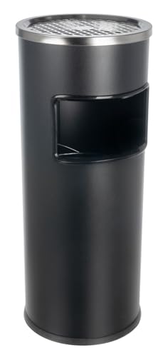 Curvaso 30L Outdoor Rubbish Bin with Ashtray Lid Stainless Steel Commercial Waste Dustbin for Pub, Patio, Garden & Office (Black Round)