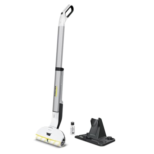 KÄRCHER Elektrischer Wischmopp EWM 2, kabelloser Bodenreiniger mit 2 rotierenden Mikrofaserwalzen, Akkulaufzeit: ca. 20 min, Flächenleistung pro Akkuladung: ca. 60 m², Weiß