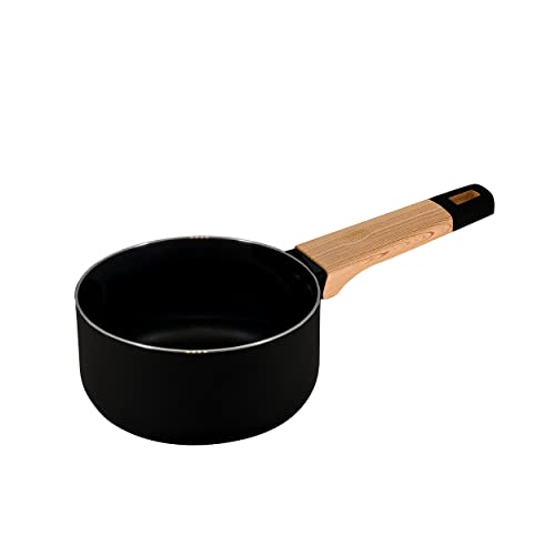 BERGNER Earth Black | Kochtopf 16 cm | Hergestellt aus druckgegossenem Aluminium | ergonomischer Holzgriff | Küchenutensilien | Für alle Kochfelder
