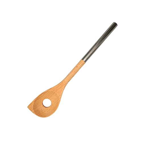 Fackelmann 30374 Risotto-Löffel aus Buchenholz und Griff aus Edelstahl, abgeschrägte Löcher, Küchenlöffel oder Servierlöffel, Holz, Edelstahl,...