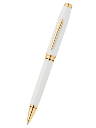 Image of Cross Coventry Pearl White Lacquer with Gold PVD Appointments Refillable Ballpoint Pen - Medium Point, Black Ink, Presented in a Luxury Gift Box