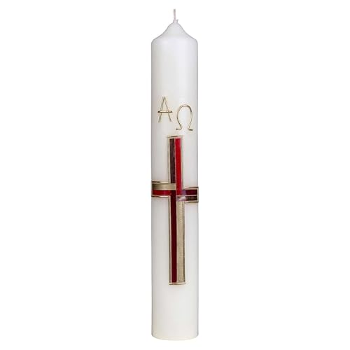 Easter Candle with red and Gold Cross 40x6 cm