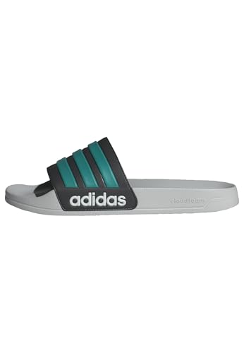 adidas Unisex Adilette Shower Slide Sandal, Black/Pure Teal/Grey, 9 US Men