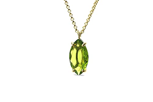 Collier Péridot Marquise en or 14k avec son pendentif artisanal fait main