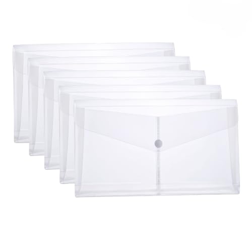 Image of Plastic Envelopes - Clear Poly Envelopes > File Folders Bag, Translucent A6 Size Bill Booklet Wallet with Button Closure for Office Supplies, 9.96 x 5.12 Inches, (Pack of 5)