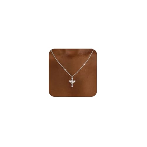 Cross Necklace for Women - Non Tarnish Dainty 14K Gold Plated/Silver Plated Crown Cross Pendant Simple CZ Necklaces for Women Trendy Jewelry Gifts