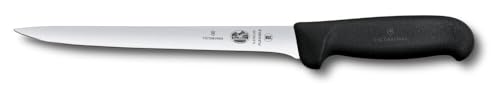 Victorinox Fibrox Filetiermesser, Scharfes Küchenmesser für Fleisch und Fisch, 20 cm, Gerade Klinge, Flexibel, Rostfreier Stahl, Schwarz