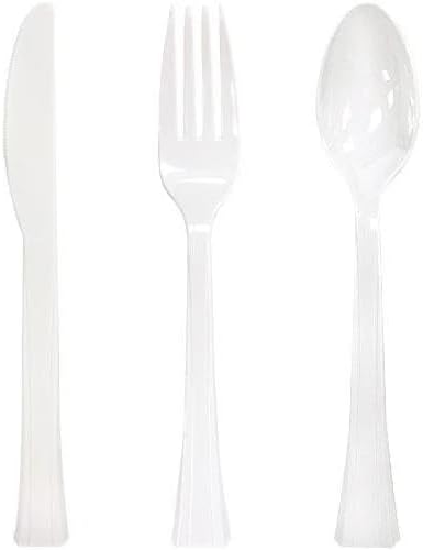 Pearl White Plastic Cutlery Combo Set – Durable Disposable Forks, Spoons, and Knives for Hot and Cold Foods – Elegant Utensils for Parties, Catering, Weddings, Events, and Takeout (576)