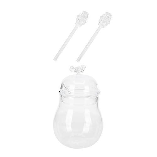 GRIRIW 1Set Transparent Honey Jar with Stirring Bars Honey Pot Mixing Sticks Sealed Design for Freshness Stylish Kitchen Decor and Storage
