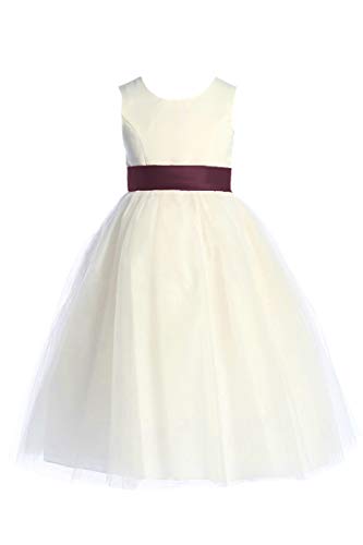 Sweet Kids Satin Preformed Bow Adjustable Sash Belt Burgundy L/Girls 7-124