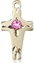 14kt Gold Filled Cross Pendant with a 3mm Pink Austrian Crystal stone on a 18 inch Gold Plate Light Curb Chain.