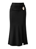 Pink Queen Black Skirts for Women Bodycon Fishtail Side Slit Boho Maxi Skirts for Women Ealstic Waist Elegant Mid Waist Solid Color Breathable Black Medium