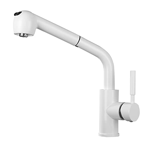Grifo de cocina de latón con rociador extraíble Grifos de cocina extraíbles blancos Grifo de fregadero de cocina comercial moderno Grifo de fregadero montado en cubierta de agua fría y caliente, manij