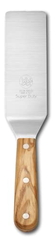 DUE BUOI Super Duty Narrow Spatula Olive Wood Handle dimension 2” X 6” 1/3. Hardened stainless steel. Professional quality. Kitchen bbq grill griddle pastry. Full Tang Triple Riveted.